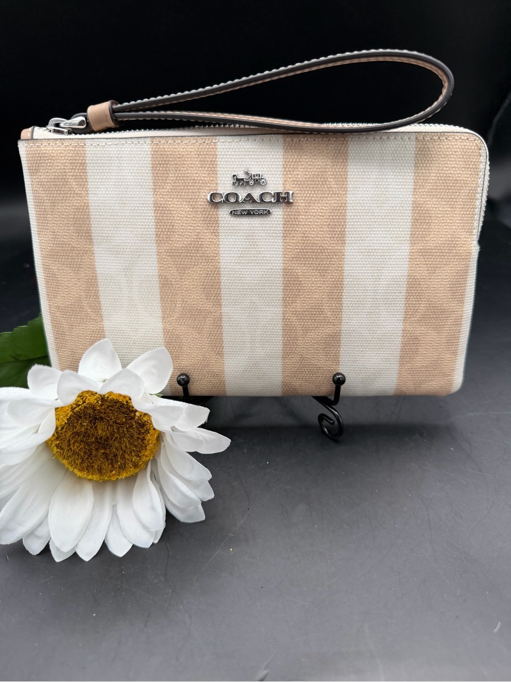 Coach Large Corner Zip Wristlet Sand and Tan